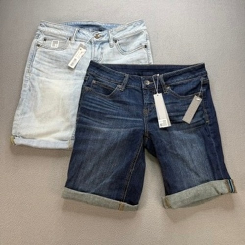 JCP Denim Bermuda Shorts 27/4 Blue Cotton Blend Cuffed Casual NWT Lot of 2
